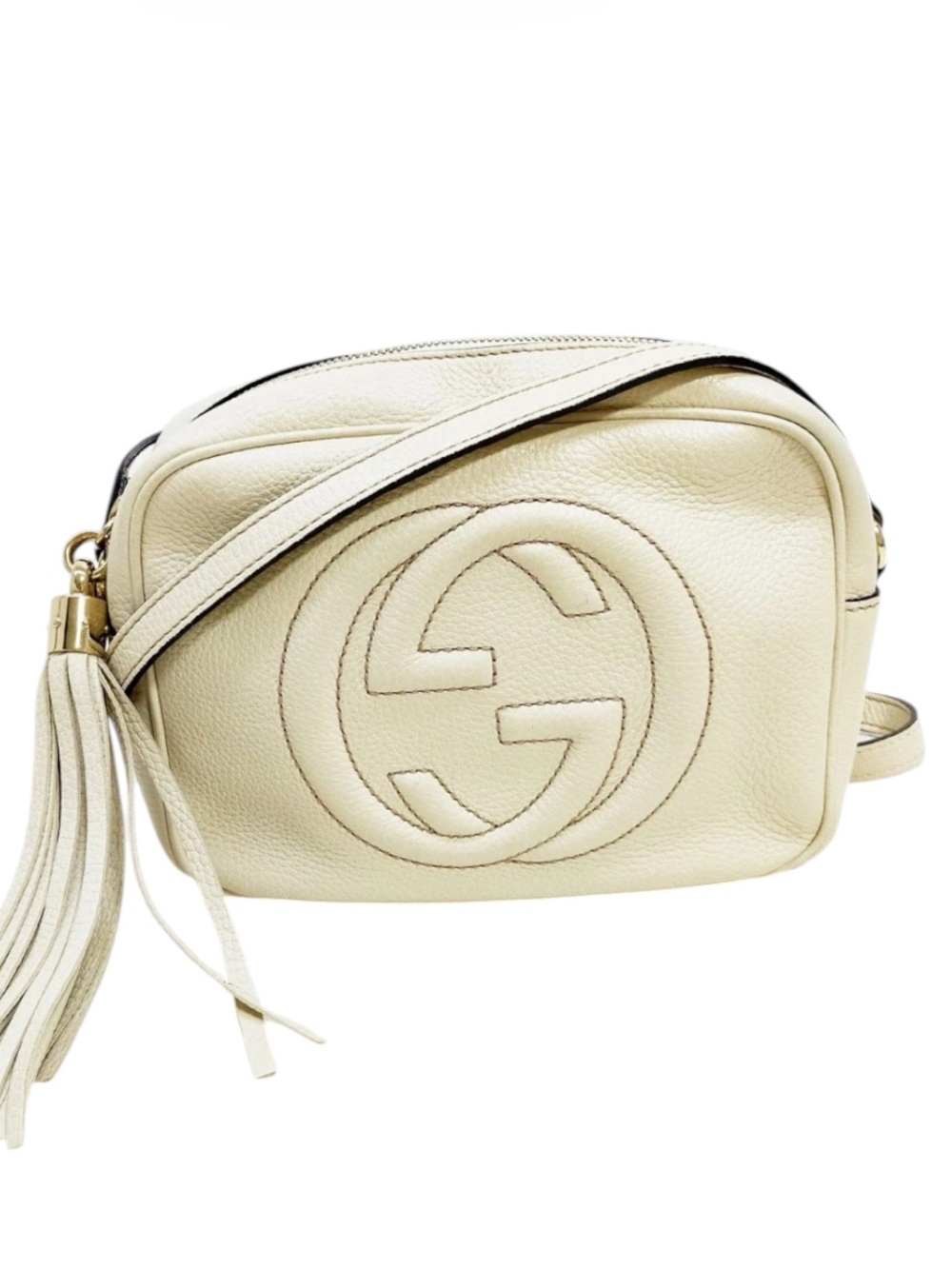 Gucci Soho Disco Crossbody Bag Pebbled Leather Tassel Camera Bag GHW